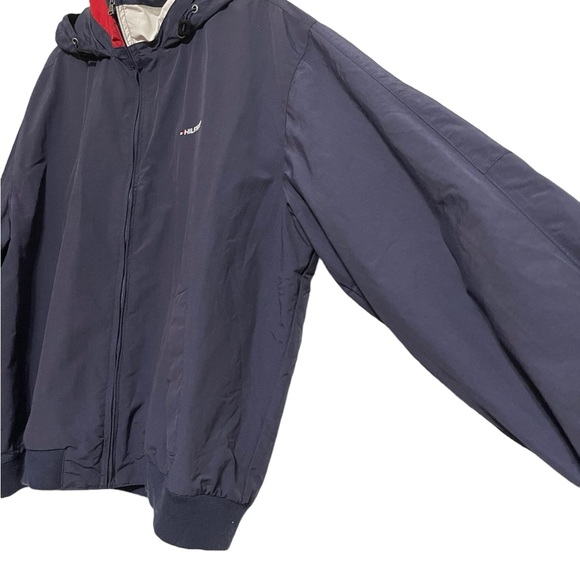 Tommy Hilfiger Lightweight Jacket Navy Blue Concealed Hood Waterproof Size XXL - Picture 7 of 12